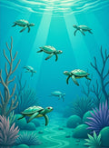 Underwater Sea Turtle Coral Reef Scene Rug
