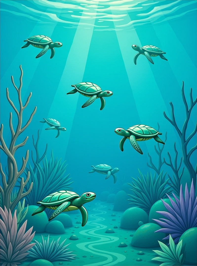 Underwater Sea Turtle Coral Reef Scene Rug