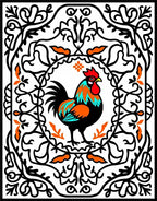 Rooster With Orange Blue Black Accents Rug