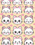 Whimsical White Kitty Faces Pink Fish Rug