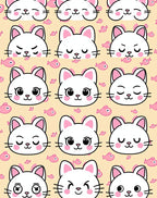 Whimsical White Kitty Faces Pink Fish Rug