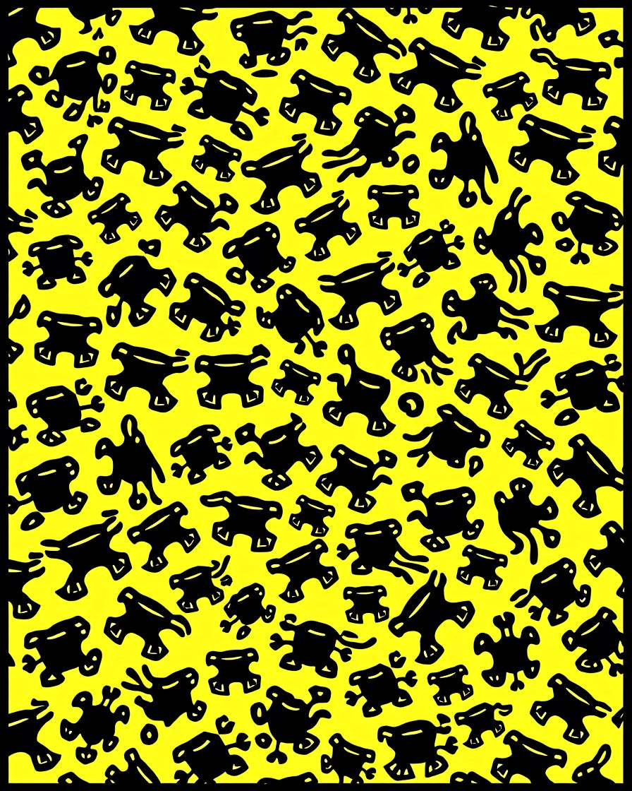 Bright Yellow Black Blob Collage Rug
