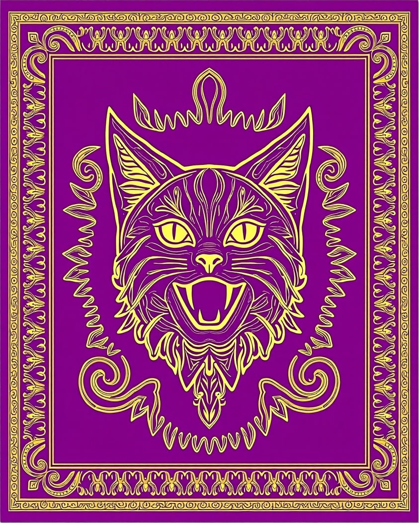 Majestic Purple Yellow Cat Statement Rug