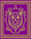 Majestic Purple Yellow Cat Statement Rug