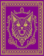 Majestic Purple Yellow Cat Statement Rug