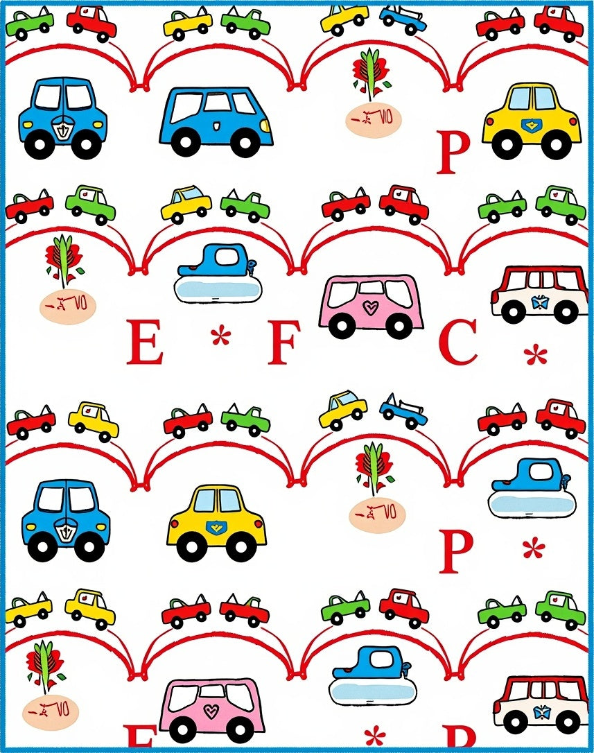Whimsical Red Arch Car Collection Rug