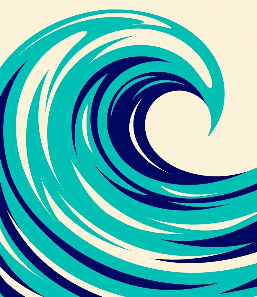 Dynamic Teal And Navy Swirl Wave Rug