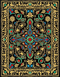 Ornate Red Blue Golden Floral Border Rug