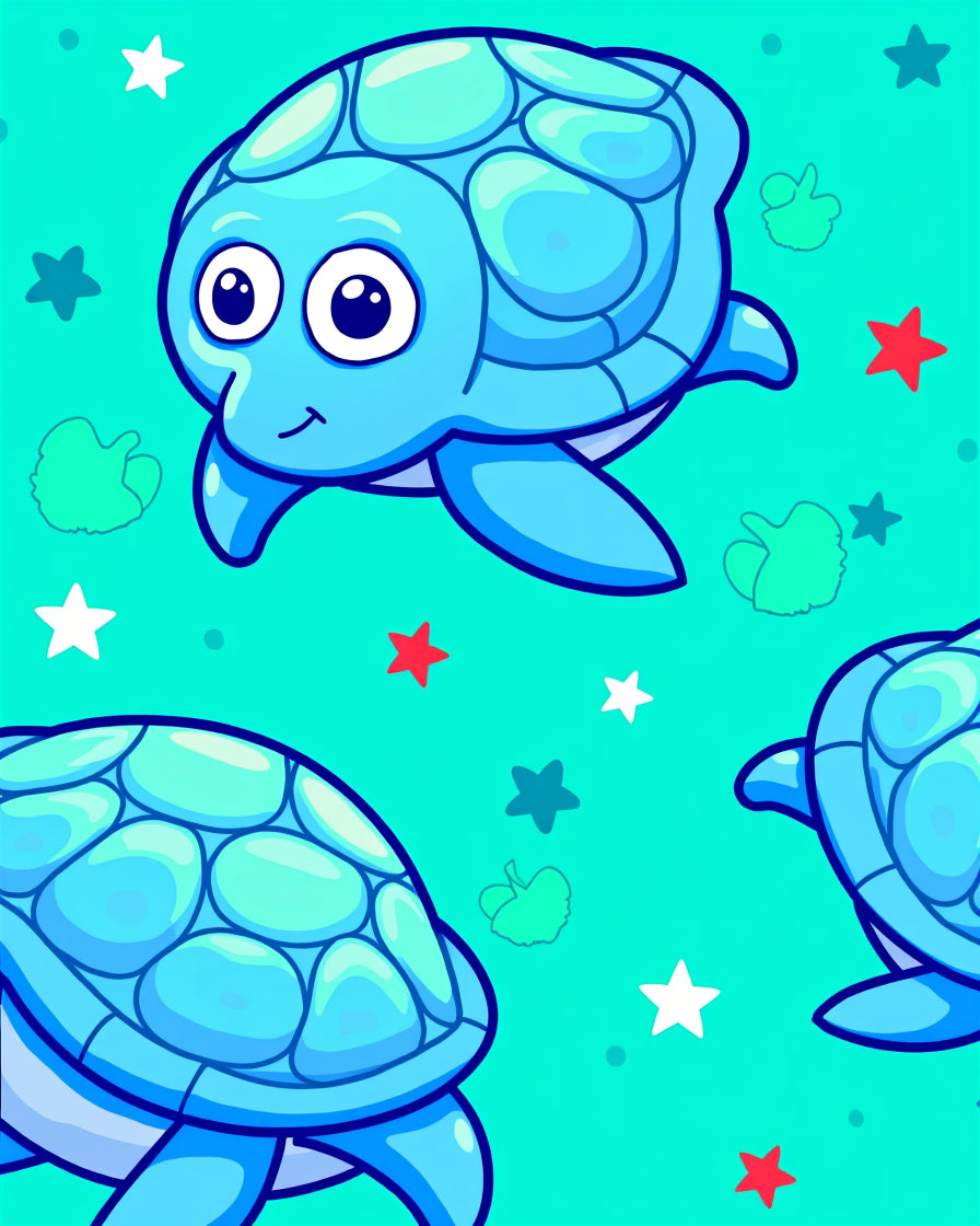 Cute Blue Turtle Undersea Adventure Rug