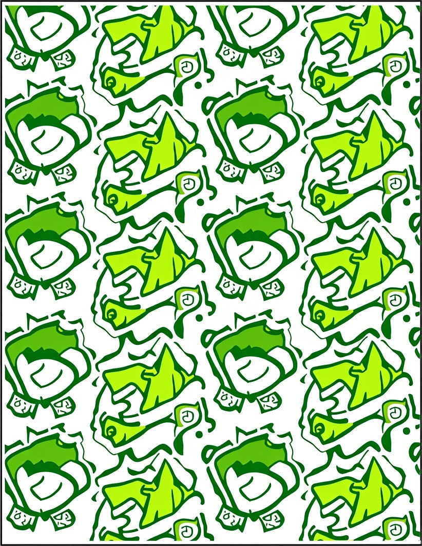 Funky Green Cartoon Playful Characters Rug