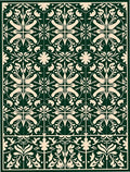 Dark Green Floral Medallion Repeating Rug