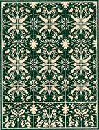 Dark Green Floral Medallion Repeating Rug