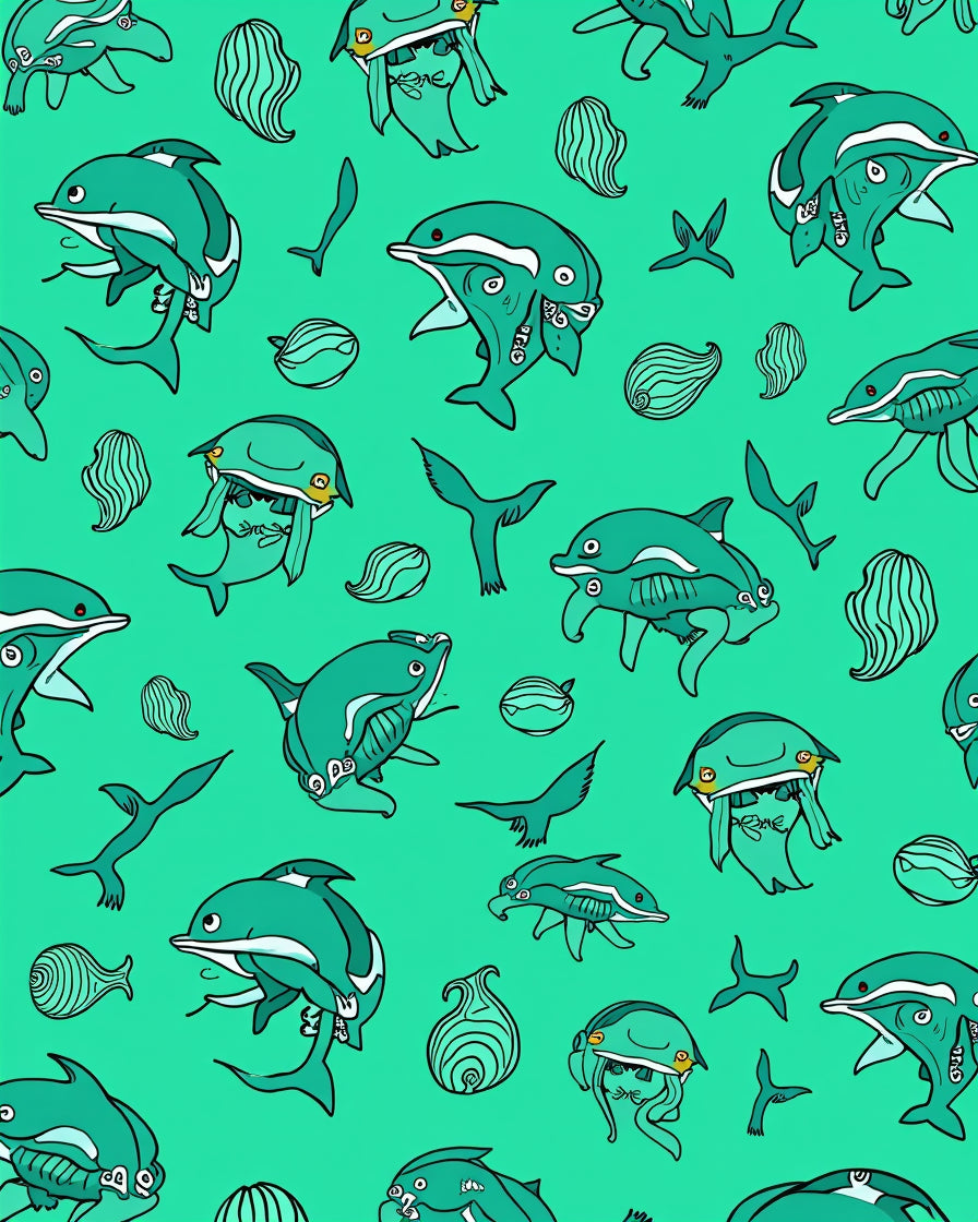 Whimsical Teal Dolphin Marine Life Rug