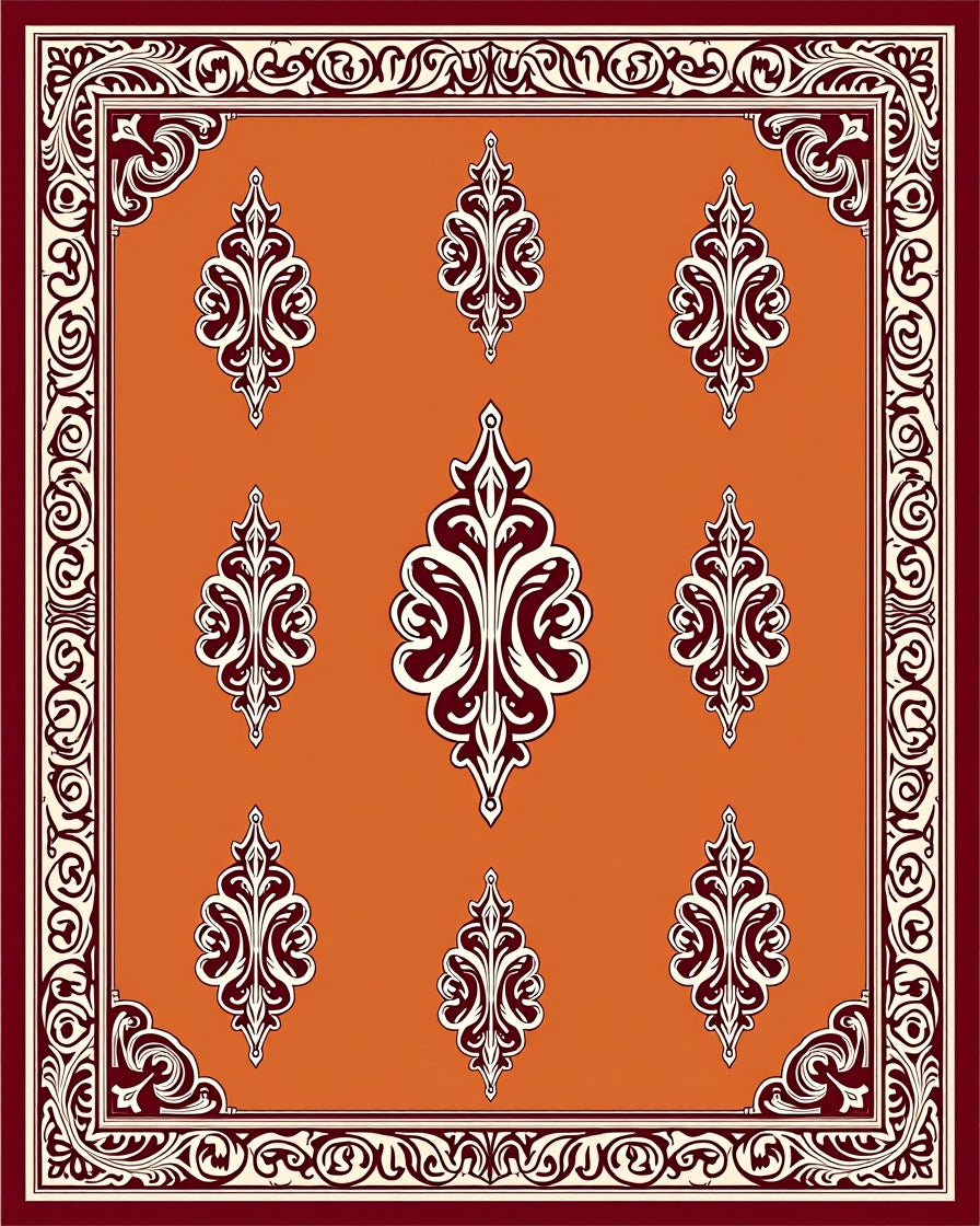 Terracotta Damask Bordered Medallion Rug
