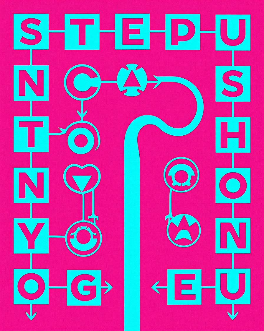 Bright Pink Cyan Abstract Geometric Text Rug