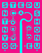 Bright Pink Cyan Abstract Geometric Text Rug