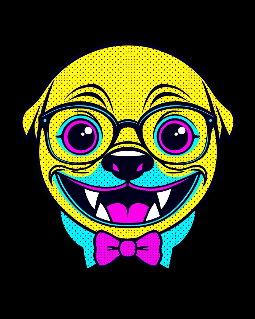 Bright Yellow Pop Art Pug Bowtie Rug