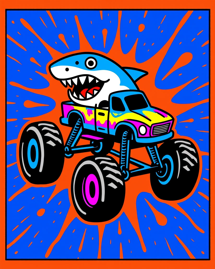 Wild Shark Monster Truck Explosion Rug