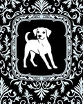 Black White Dog Floral Frame Rug