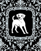Black White Dog Floral Frame Rug
