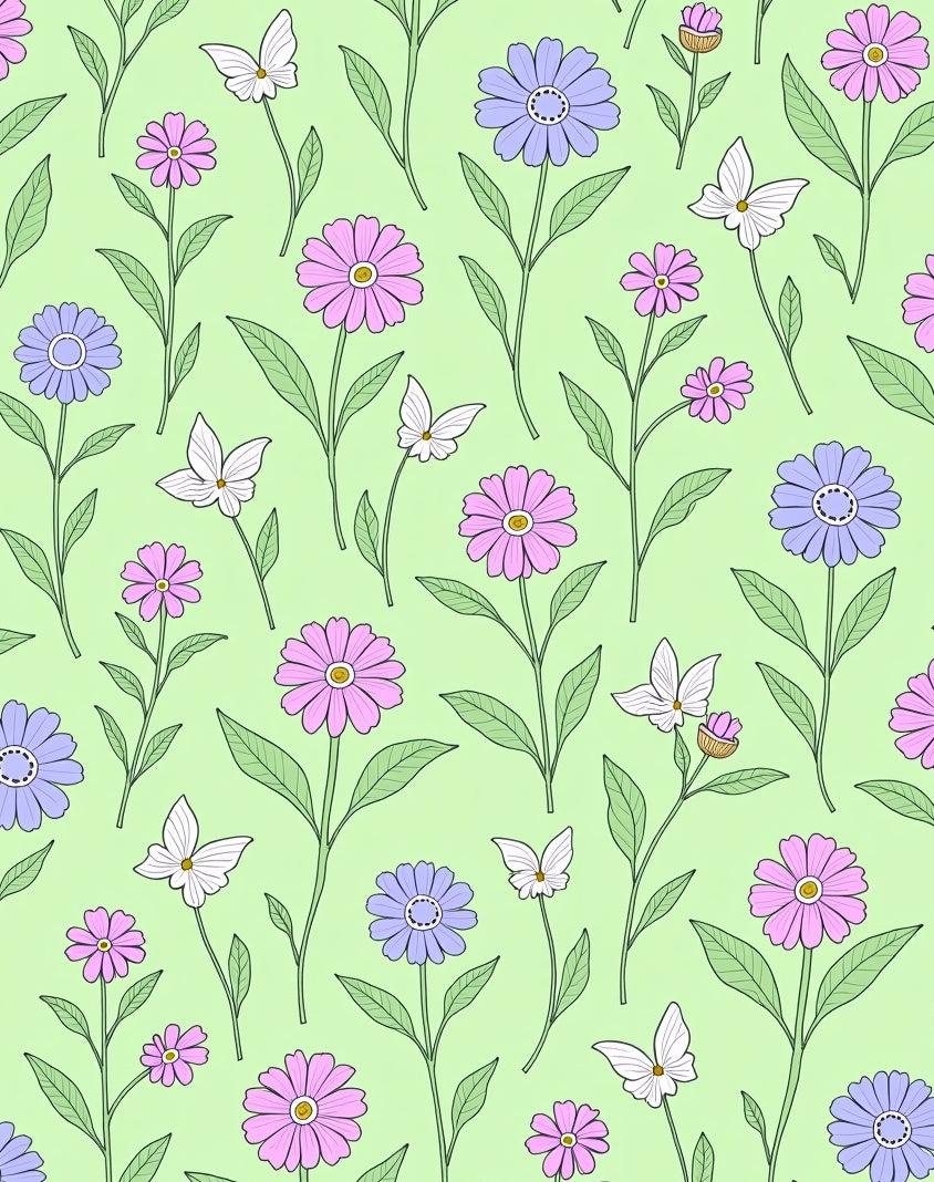 Spring Flowers Butterflies Green Background Rug