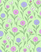 Spring Flowers Butterflies Green Background Rug