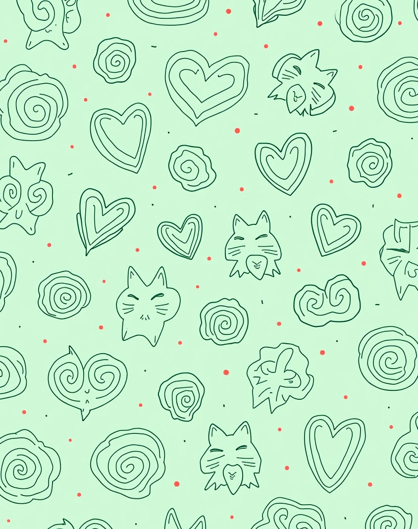 Cute Cat Heart Swirl Scatter Rug