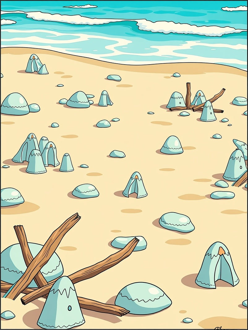 Light Blue Beach Tent Medallions on Sand Rug