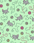 Playful Gray Cats Yarn Balls Mint Backdrop Rug