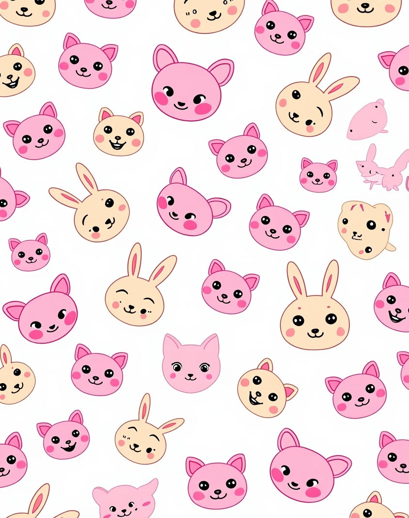 Cute Kawaii Pink Animal Faces Collage Rug