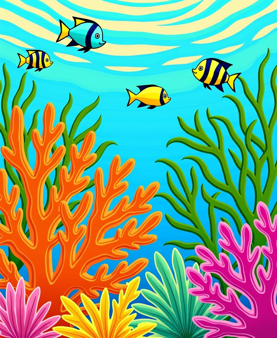 Vibrant Undersea Coral Fish Scene Rug