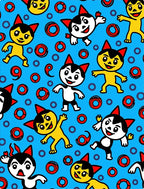 Playful Cartoon Characters Blue Backdrop Rug