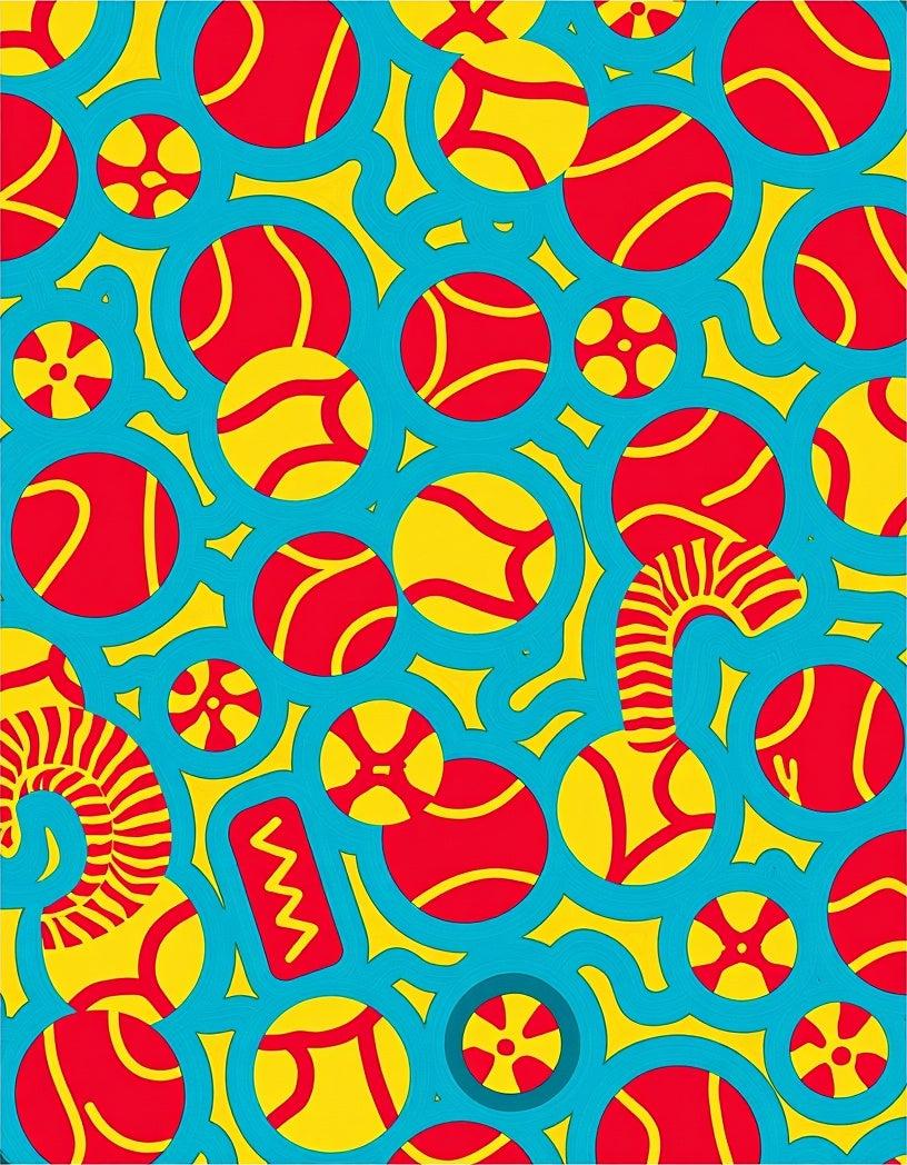 Retro Red Yellow Circles Teal Wave Rug