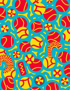 Retro Red Yellow Circles Teal Wave Rug