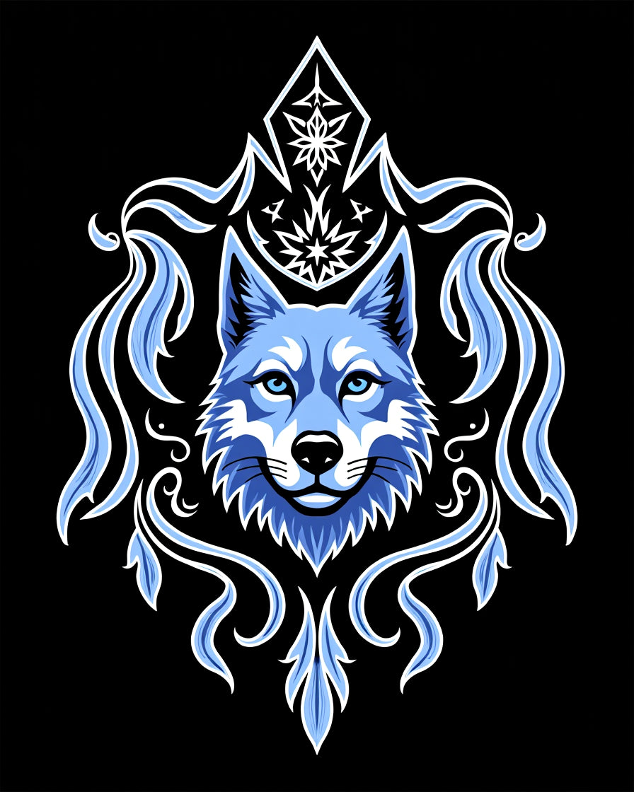 Cool Blue Wolf Ice Crest Rug