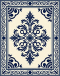 Navy Blue Damask Medallion Cream Rug