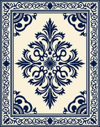 Navy Blue Damask Medallion Cream Rug