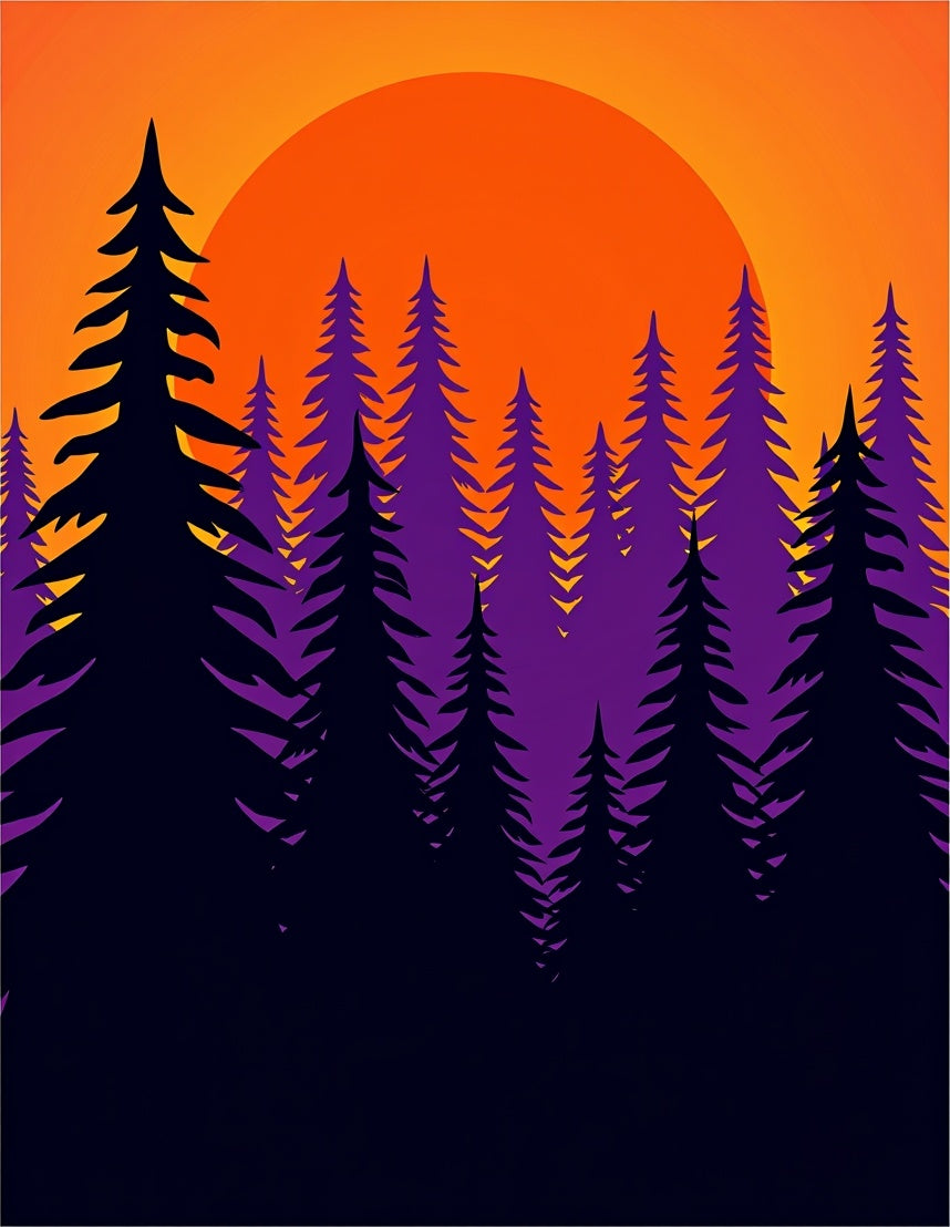 Vibrant Orange Sunset Pine Forest Rug