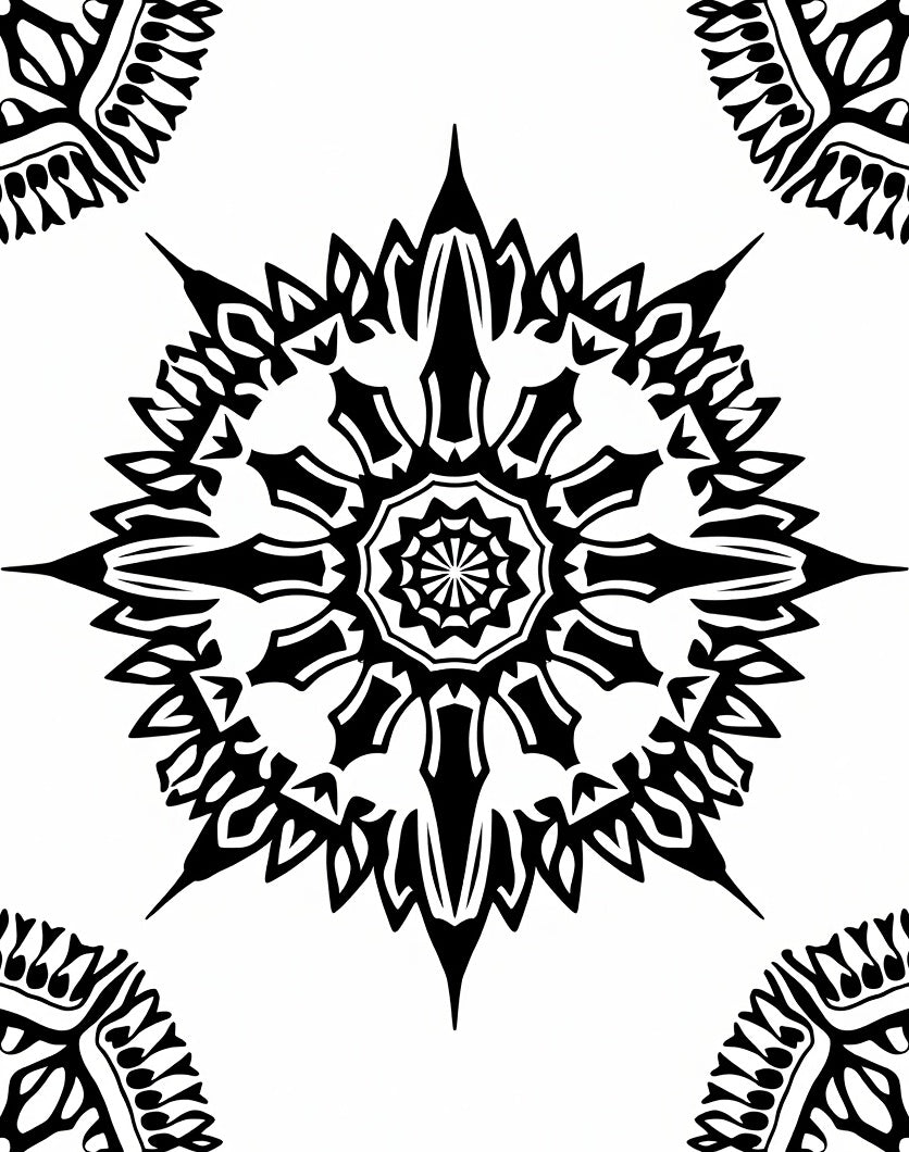 Black Gothic Sunburst Mandala Rug