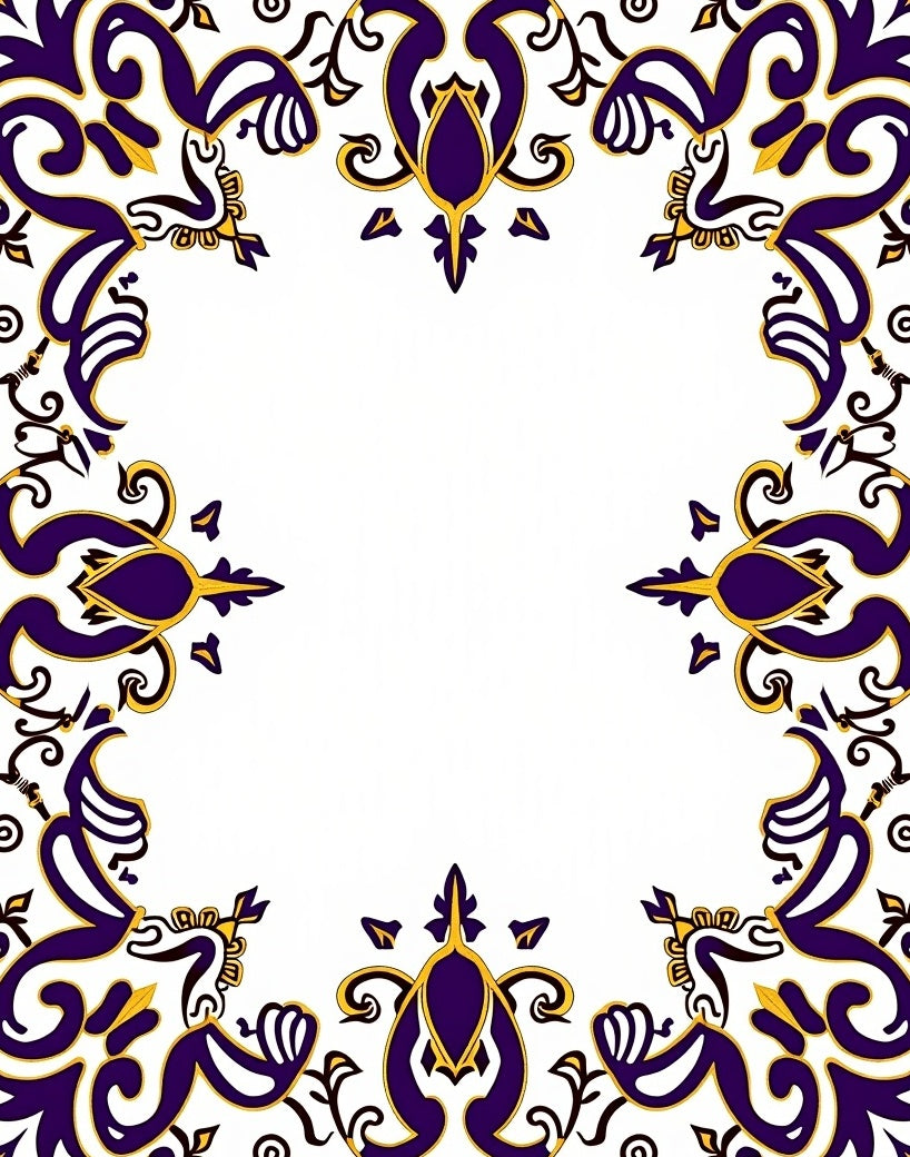 Ornate Gold White Royal Blue Scroll Rug