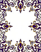 Ornate Gold White Royal Blue Scroll Rug