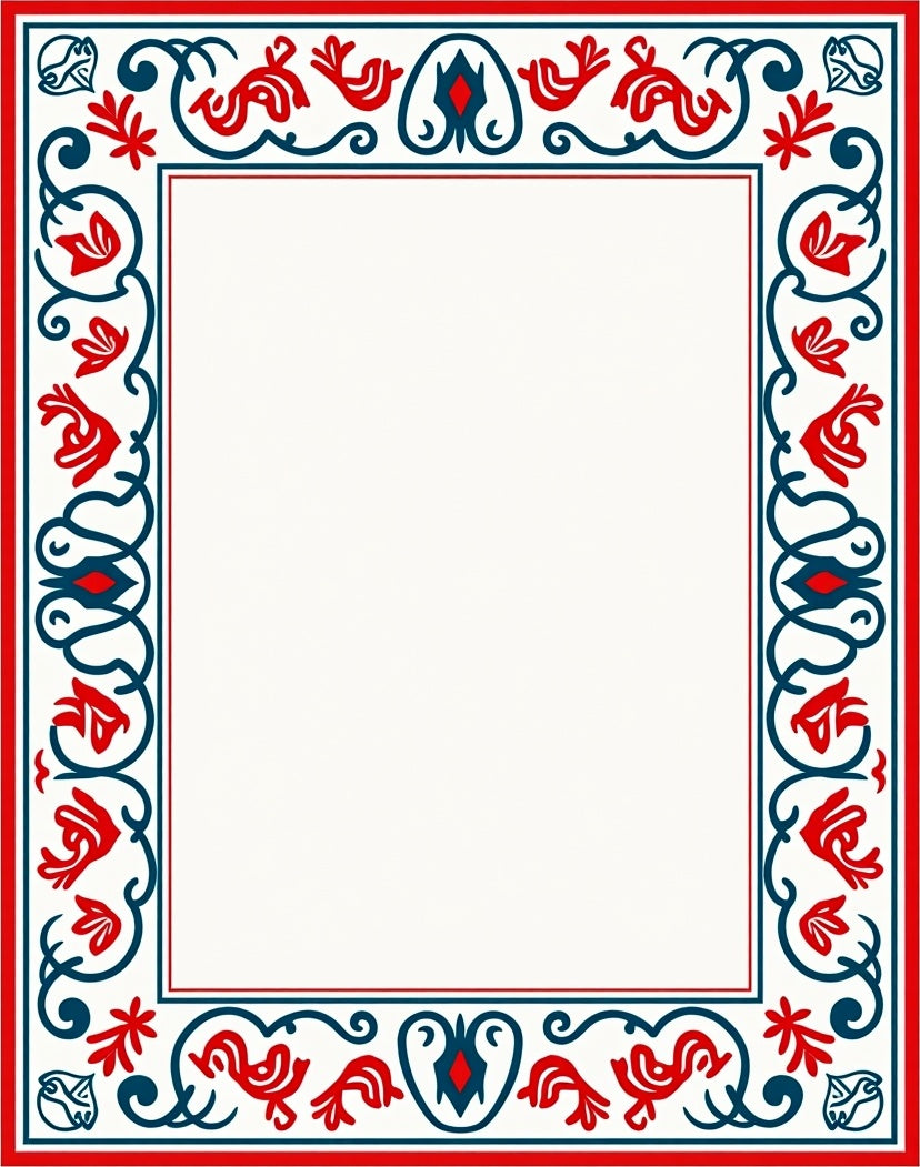 Red and Blue Folk Art Border Rug