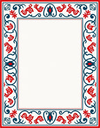 Red and Blue Folk Art Border Rug