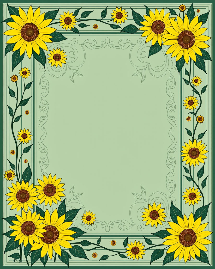 Bright Yellow Sunflower Floral Border Rug