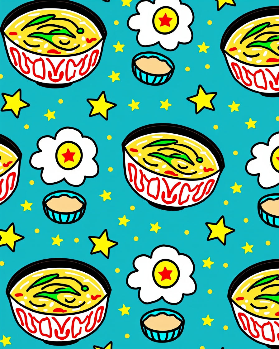 Whimsical Yellow Noodle Soup Stars Rug
