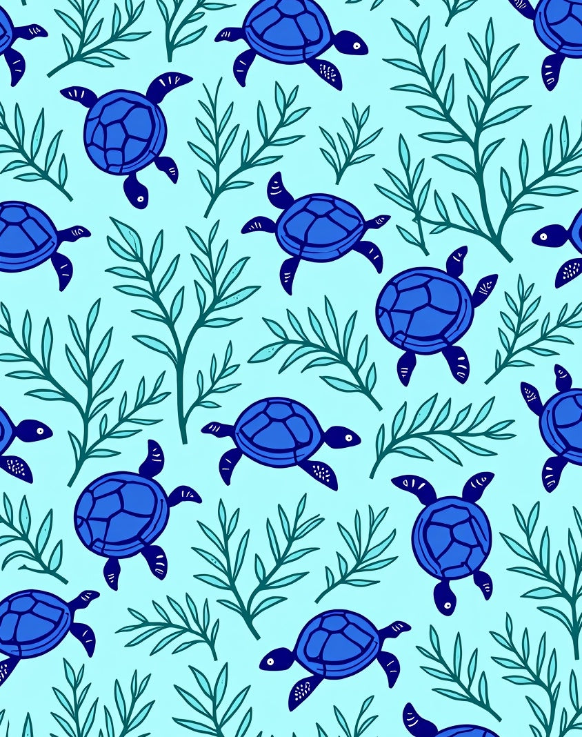 Blue Turtle Marine Foliage Charm Rug