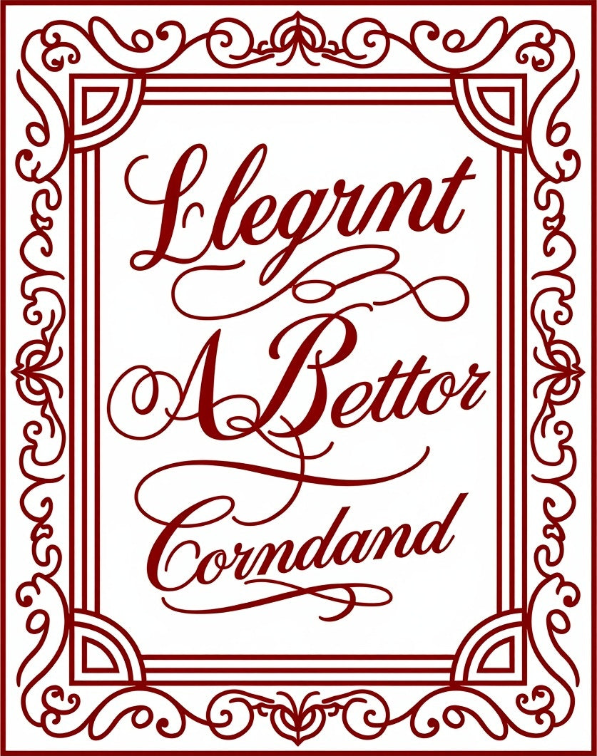 Elegant Red Script Floral Border Rug