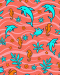 Coral Ocean Dolphins Seahorses and Plants Rug