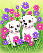 Sweet Puppies Among Vibrant Flowers Rug