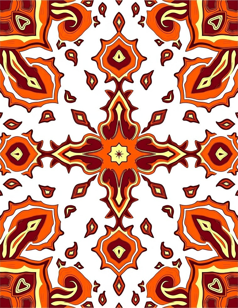 Fiery Orange Jewel Tiled Mandala Rug